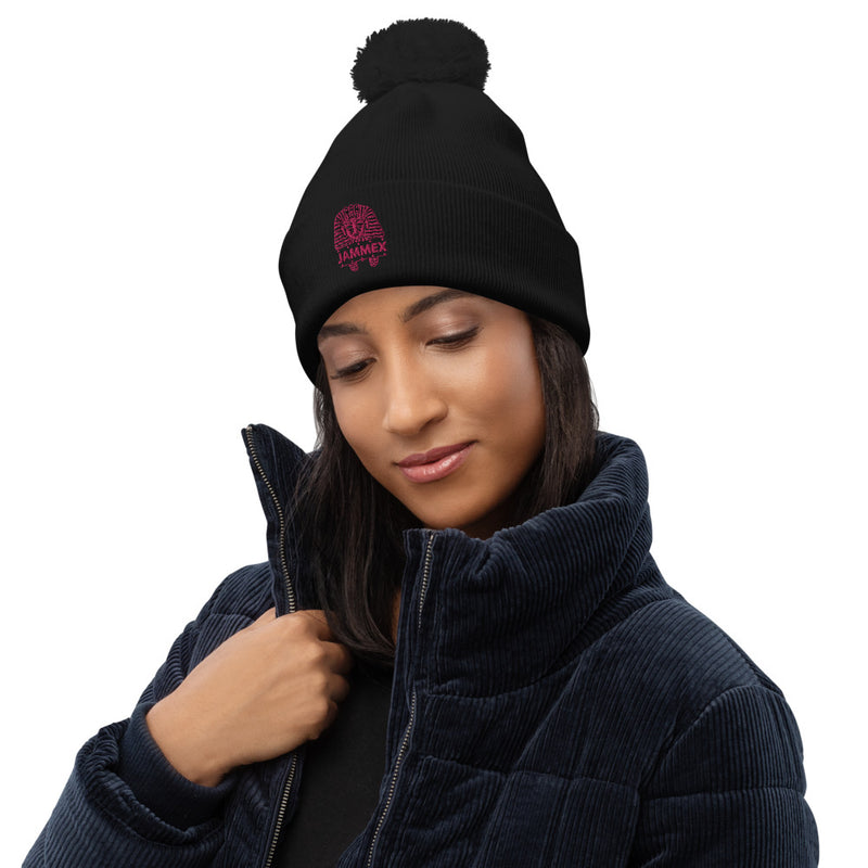 Rose Pharaoh - Embroidered Pom-Pom Beanie