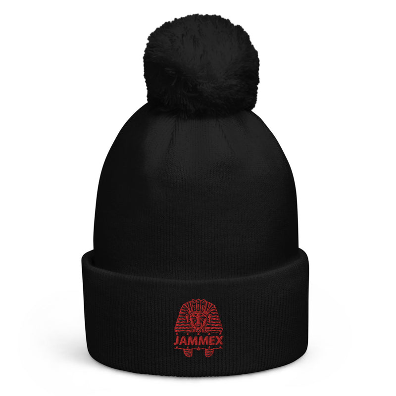 Red Pharaoh - Embroidered Pom-Pom Beanie